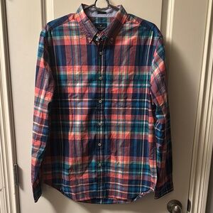 American Eagle Outfitters Casual Blue and Red Button Down Shirt